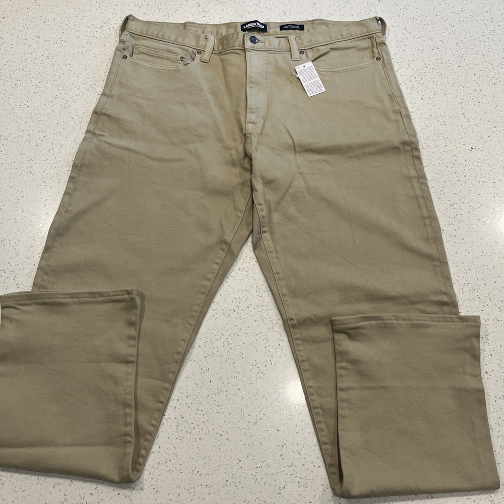 Lands' End Square Rigger Straight Fit Beige Cotton Jeans Pants Mens 38x34 NWT